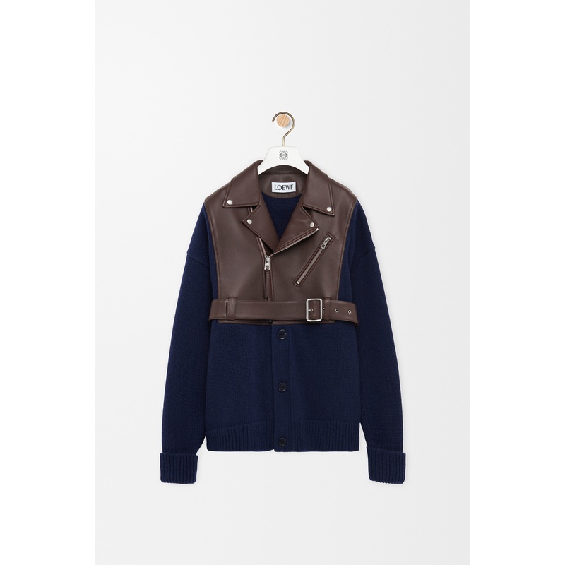 Hybrid cardigan in nappa lambskin and wool