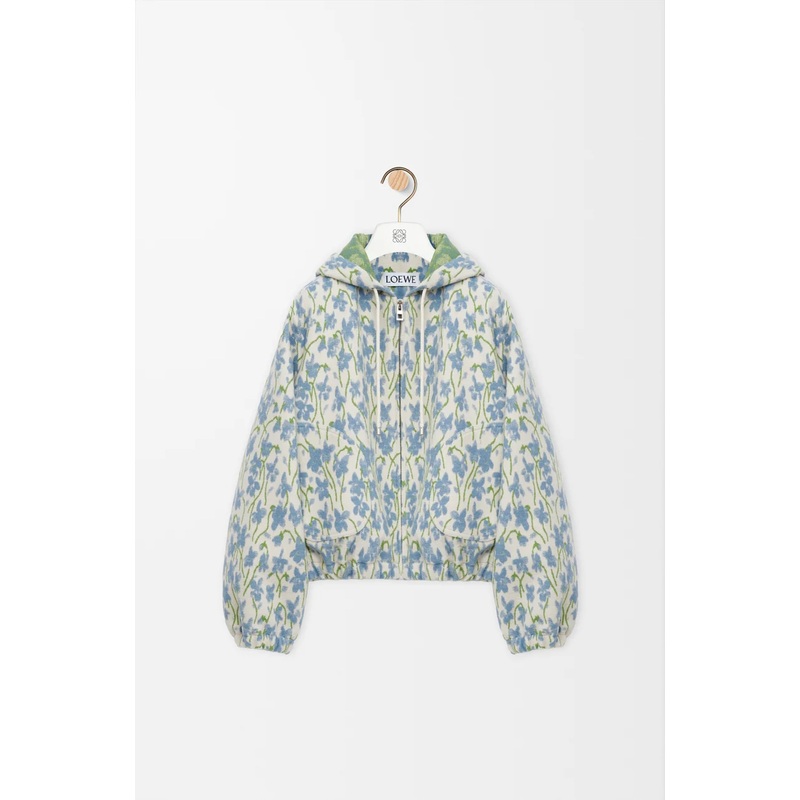 Hooded jacket in wool and cotton