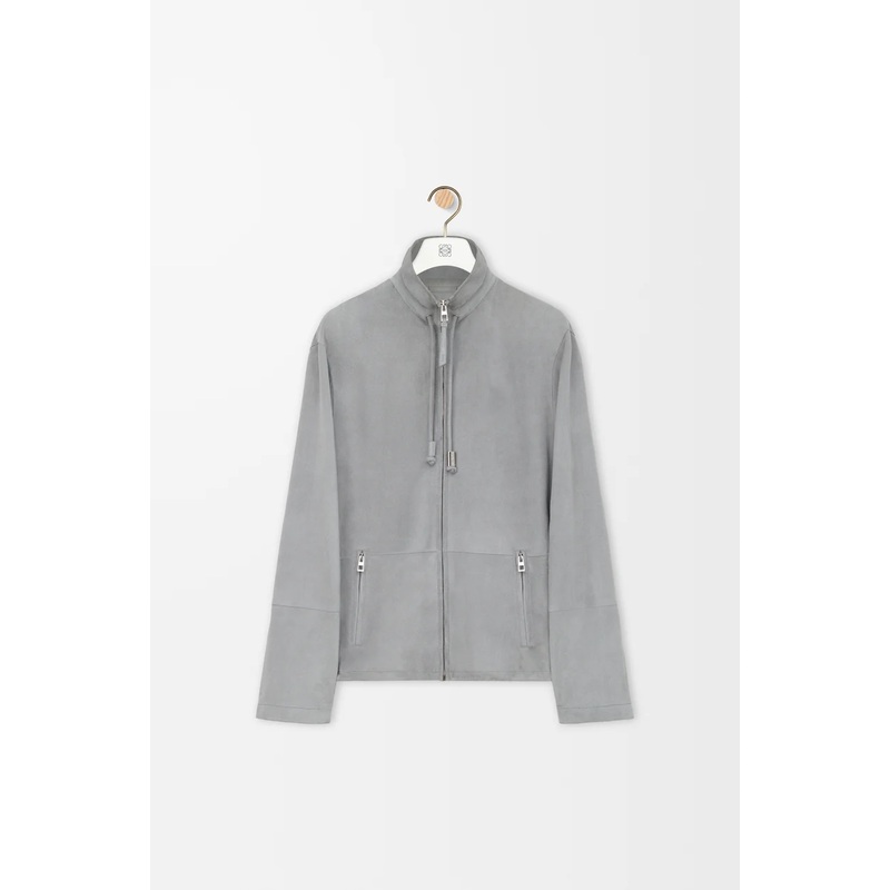 Zip-up jacket in suede lambskin