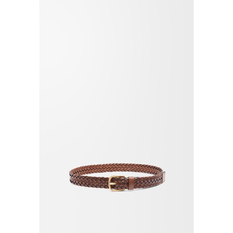 Chunky woven belt in vegetable-tanned calfskin