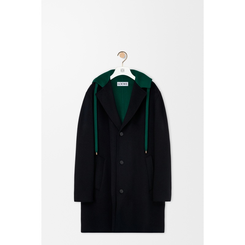 Hooded coat in wool and cashmere