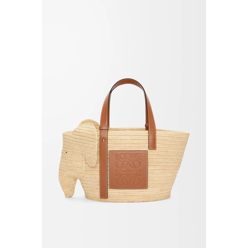 Elephant basket in raffia and calfskin