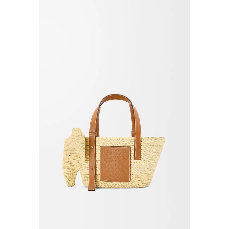 Small Elephant basket in raffia and calfskin