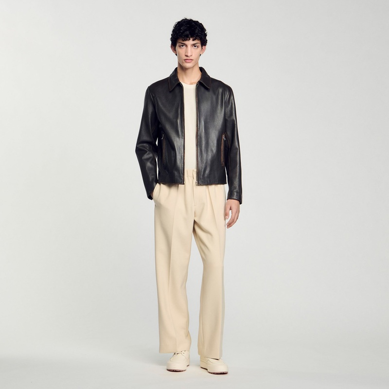 Distressed-look leather jacket