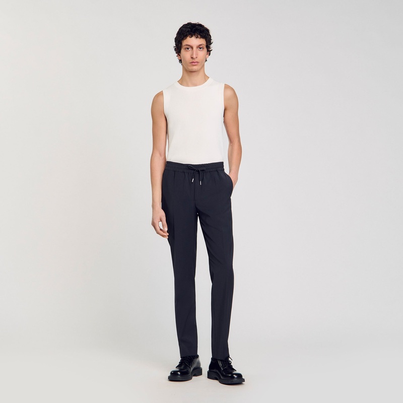 Elasticated straight-leg trousers
