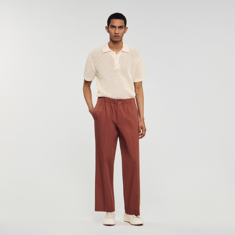 Elasticated wide-leg cotton trousers