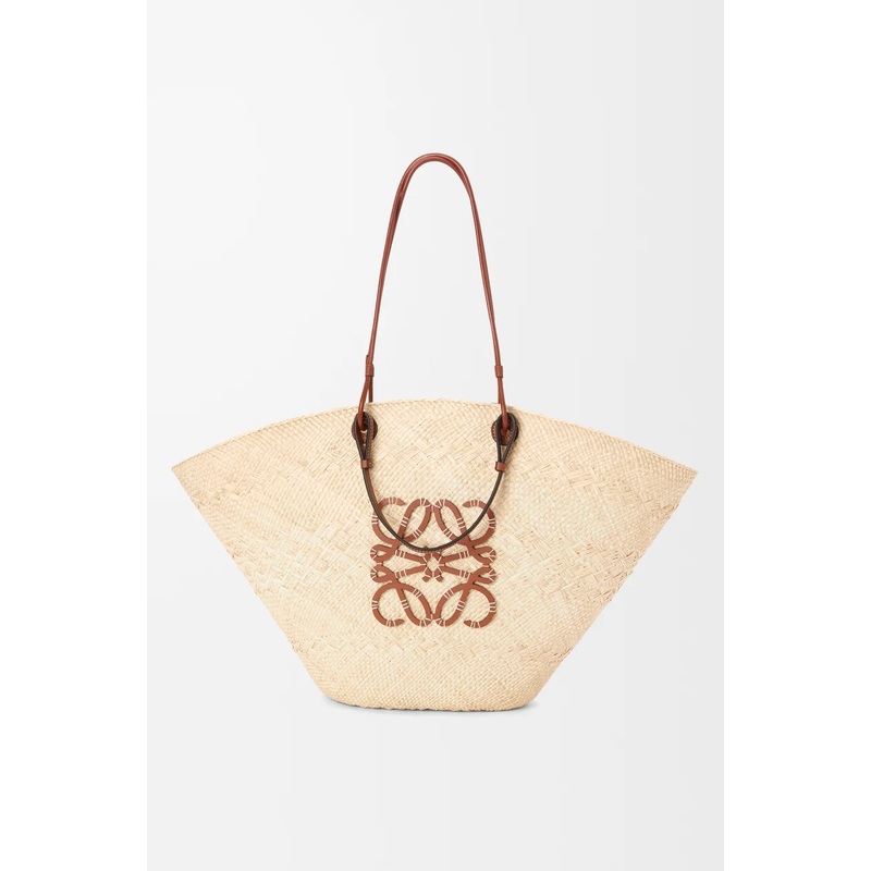 Large Anagram Basket bag in iraca palm and calfskin