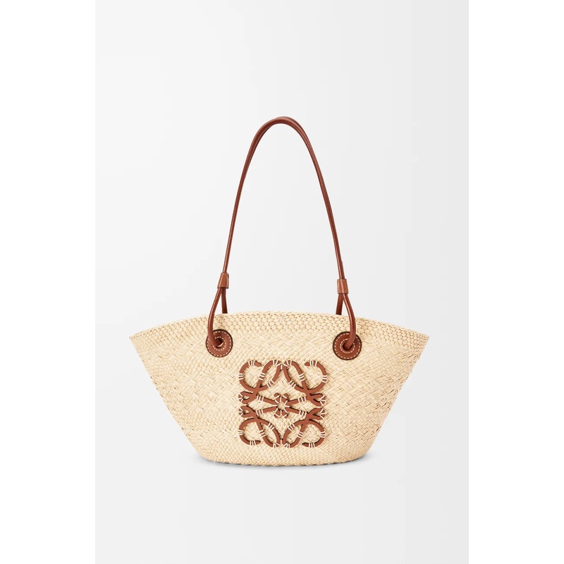 Small Anagram Basket bag in iraca palm and calfskin