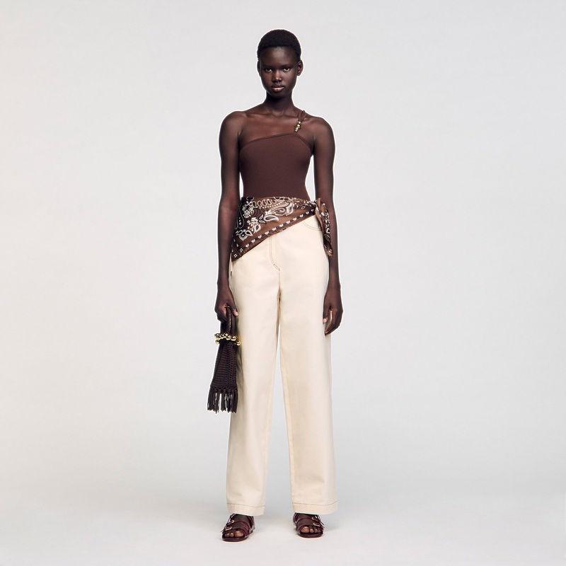 Asymmetric bodysuit with bead detail