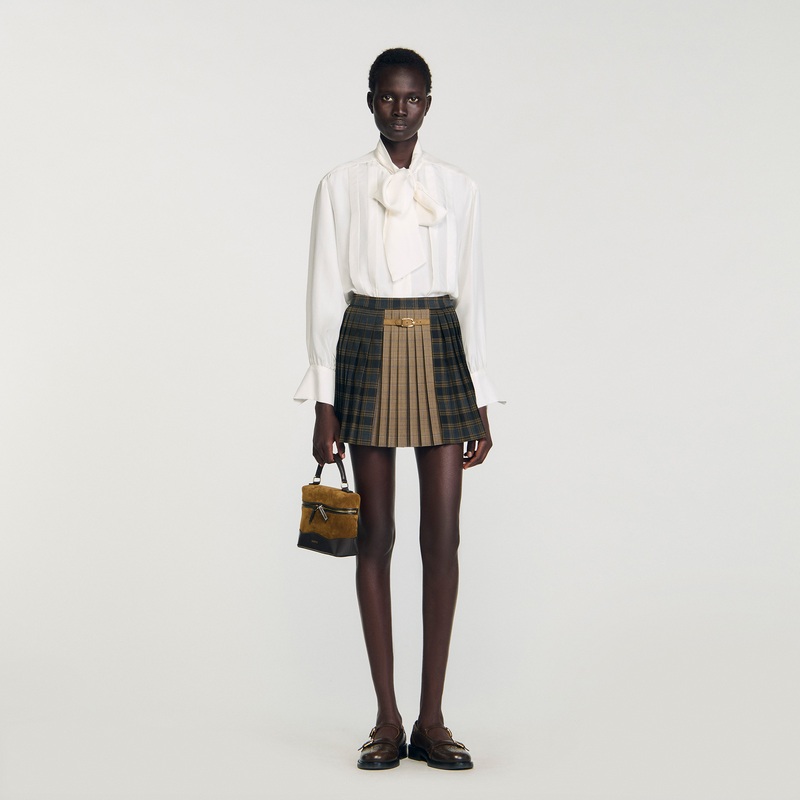 Check pattern pleated mini skirt