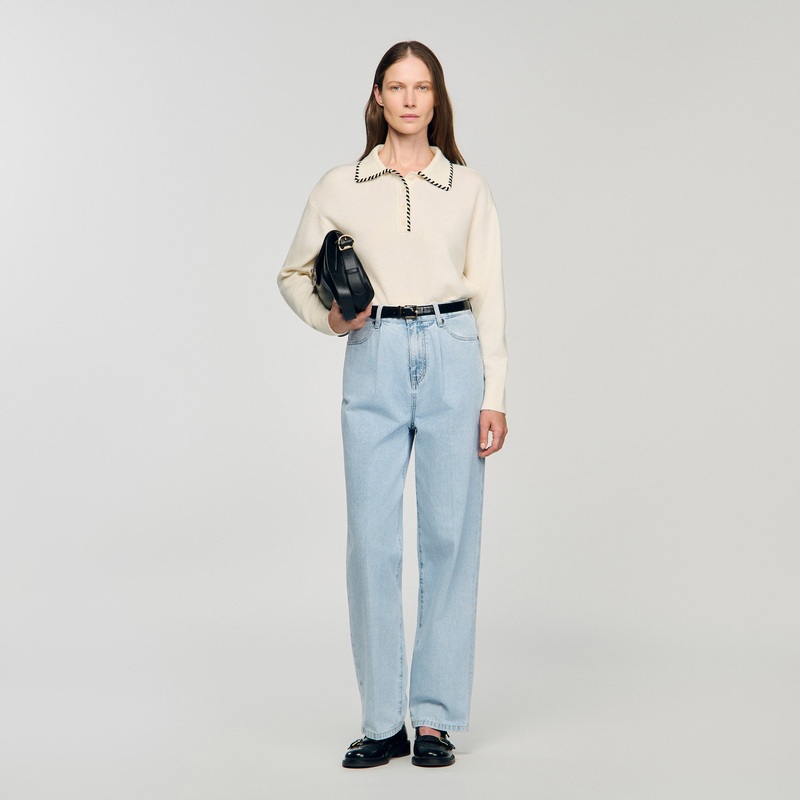 Contrast polo-neck knit sweater