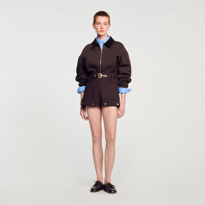 Cropped dual-fabric jacket