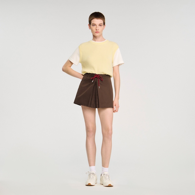 Drawstring pleated skort