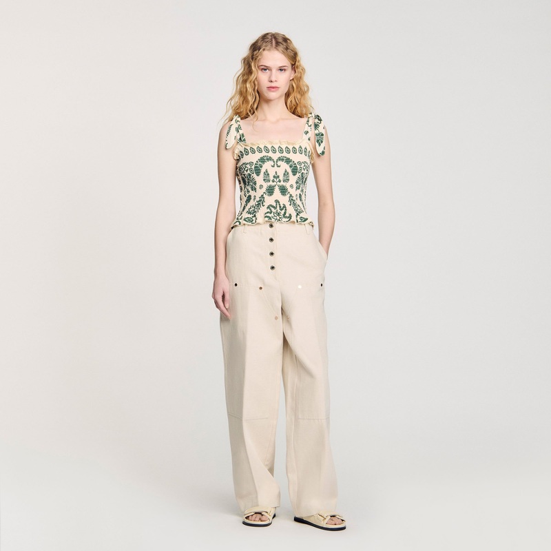 Floral motif smocked top