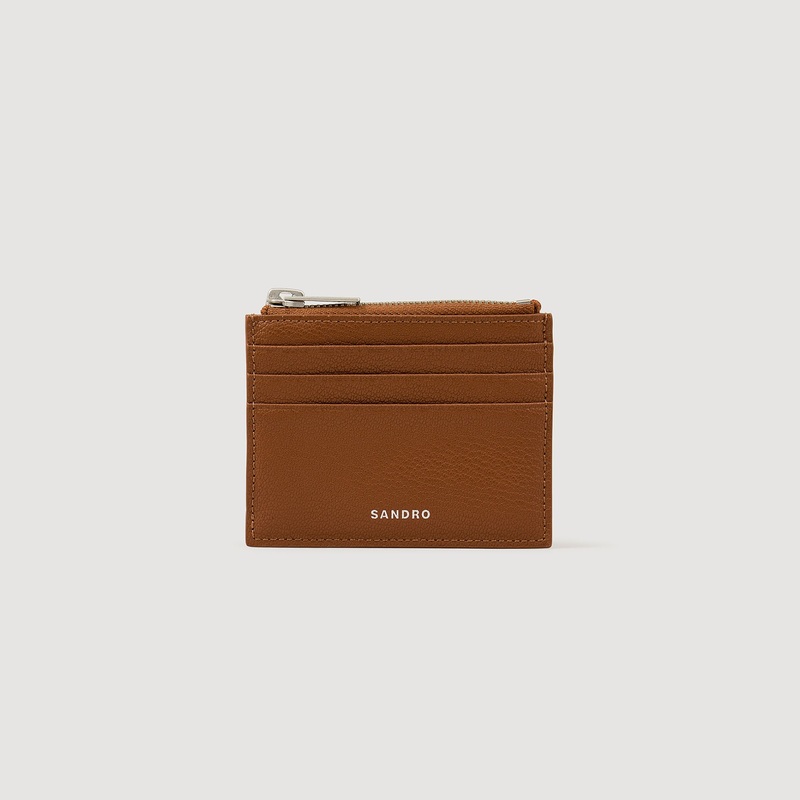 Grained leather zip card holder
