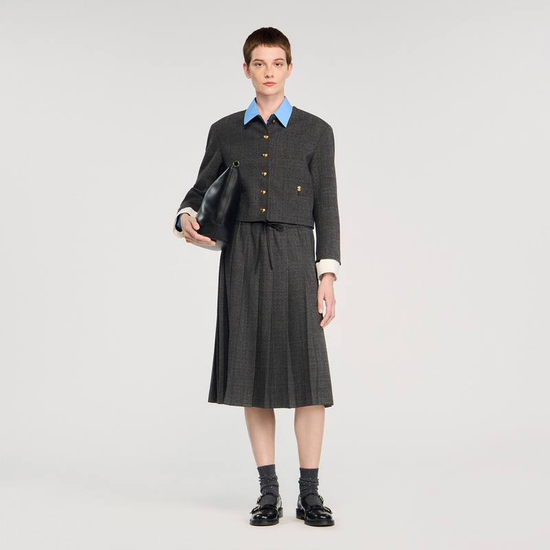 Midi pleated rhinestone skirt