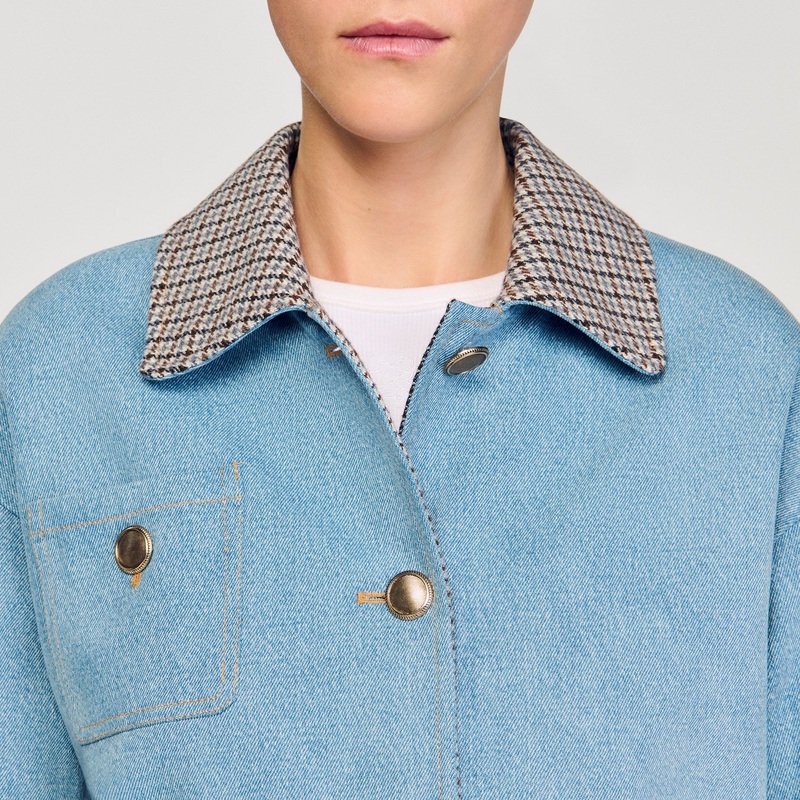 Plaid collar denim jacket