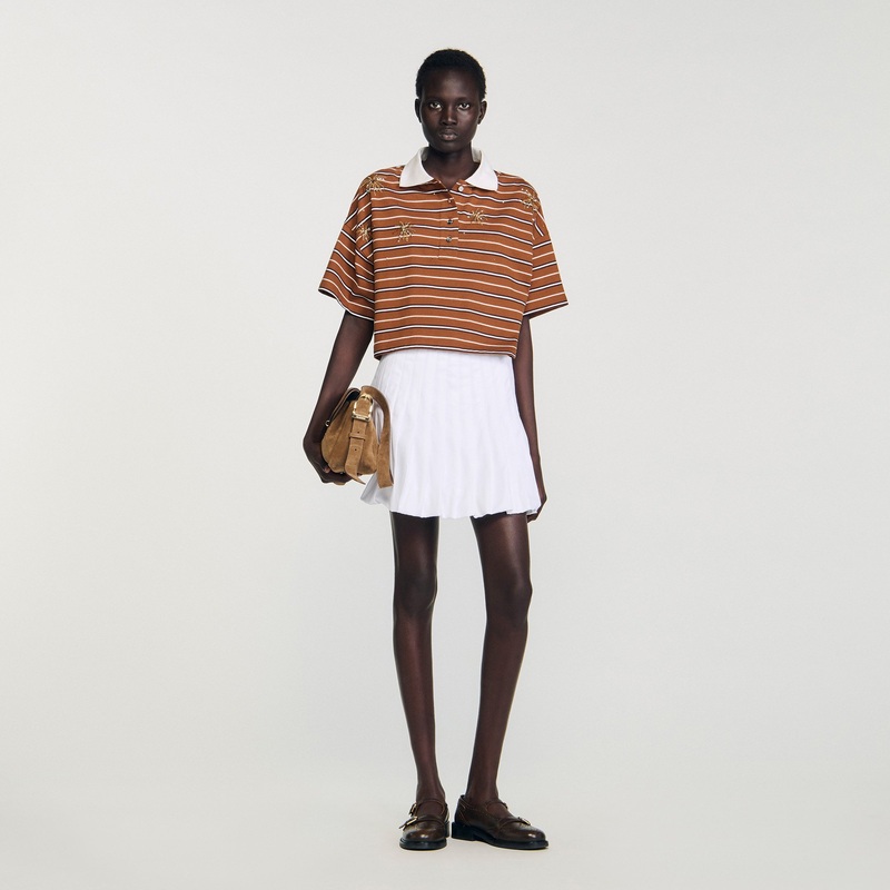 Striped rhinestone polo