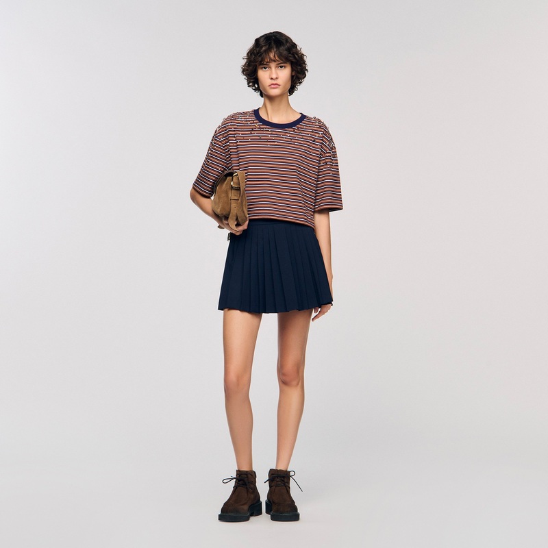 Striped rhinestone T-shirt