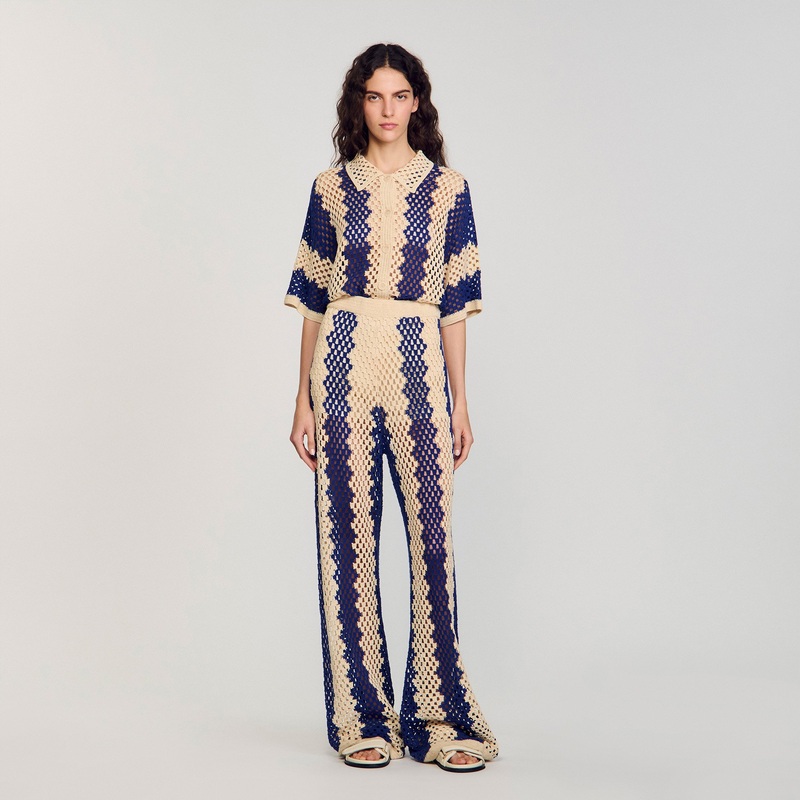 Two-tone open weave pants
