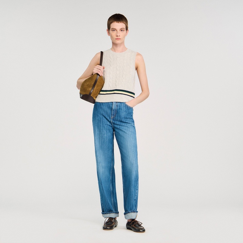 Wide-leg pinstriped jeans