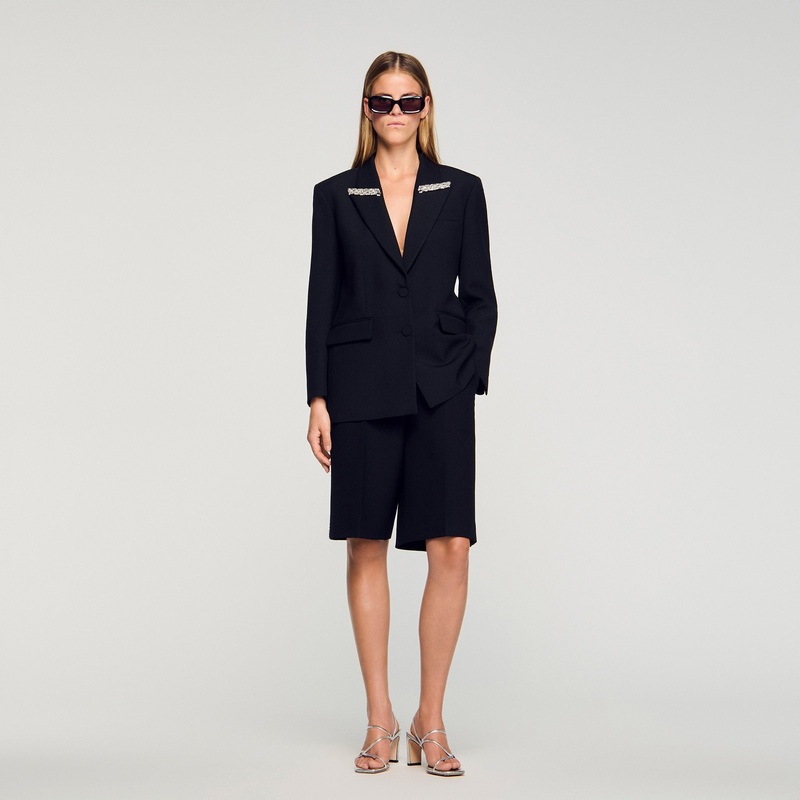 Jacket with rhinestone stripe