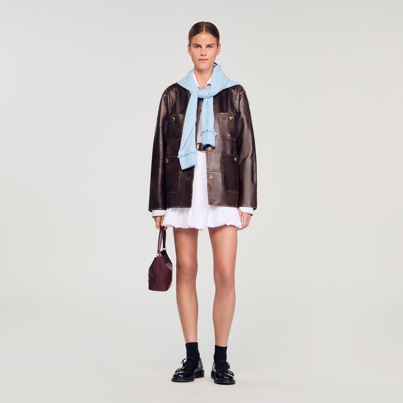 Long distressed leather jacket