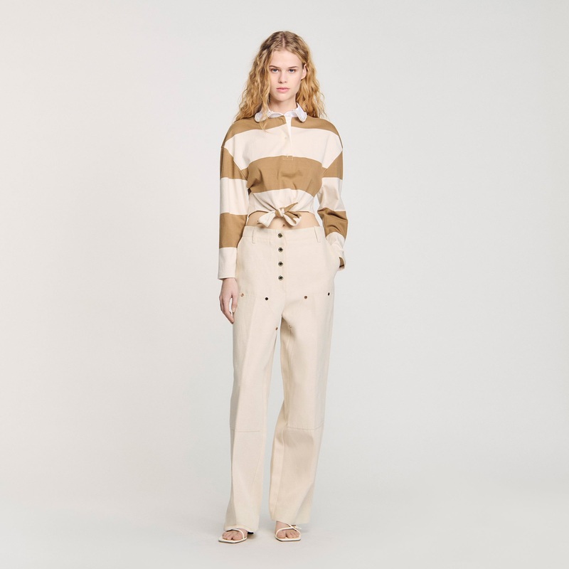 Striped polo-neck T-shirt