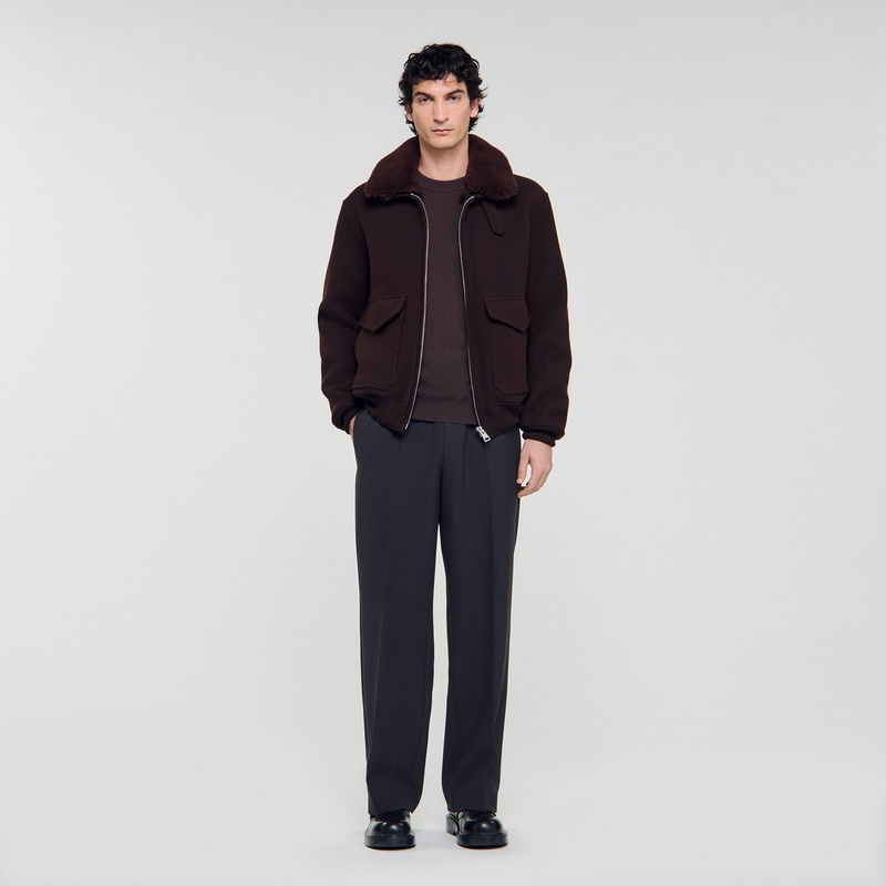 Wool aviator jacket with shearling