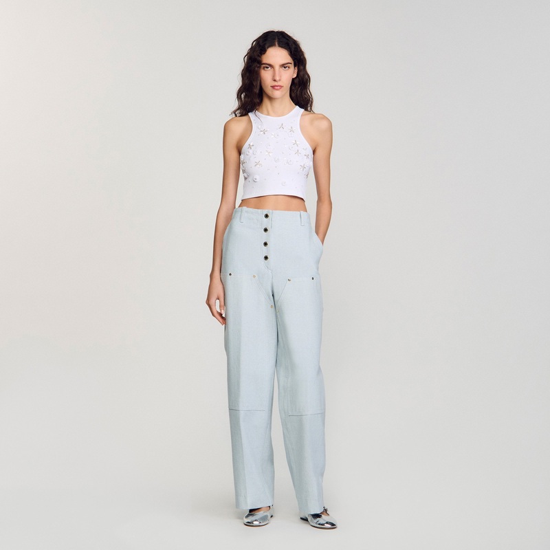 Beaded and rhinestone tank top