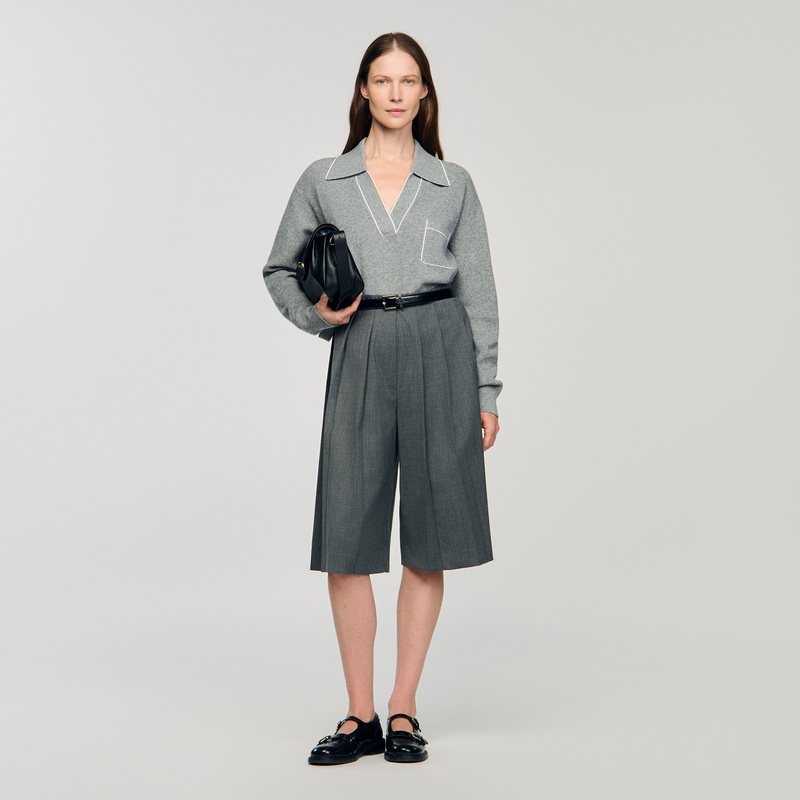 Open Polo-Collar Neck Sweater