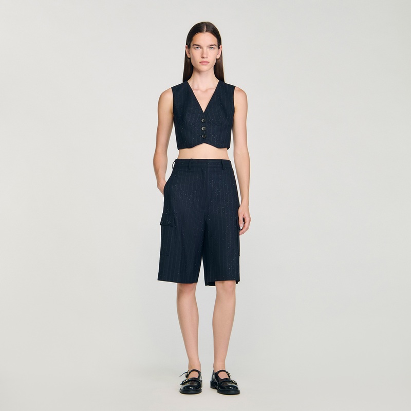 Rhinestone striped Bermuda