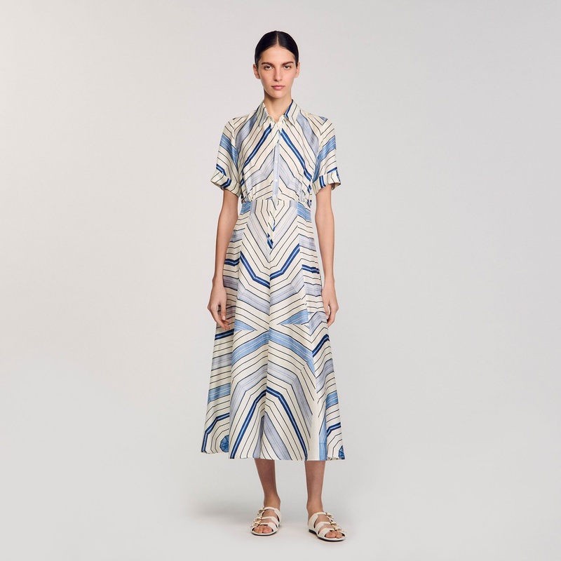 Spiral-motif silk midi dress