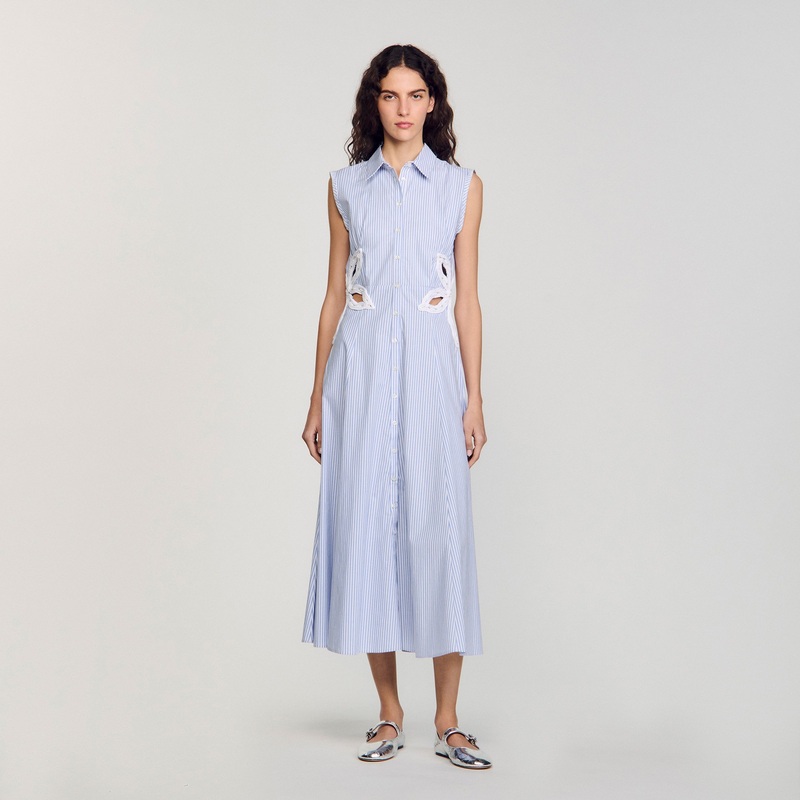 Striped embroidered maxi dress