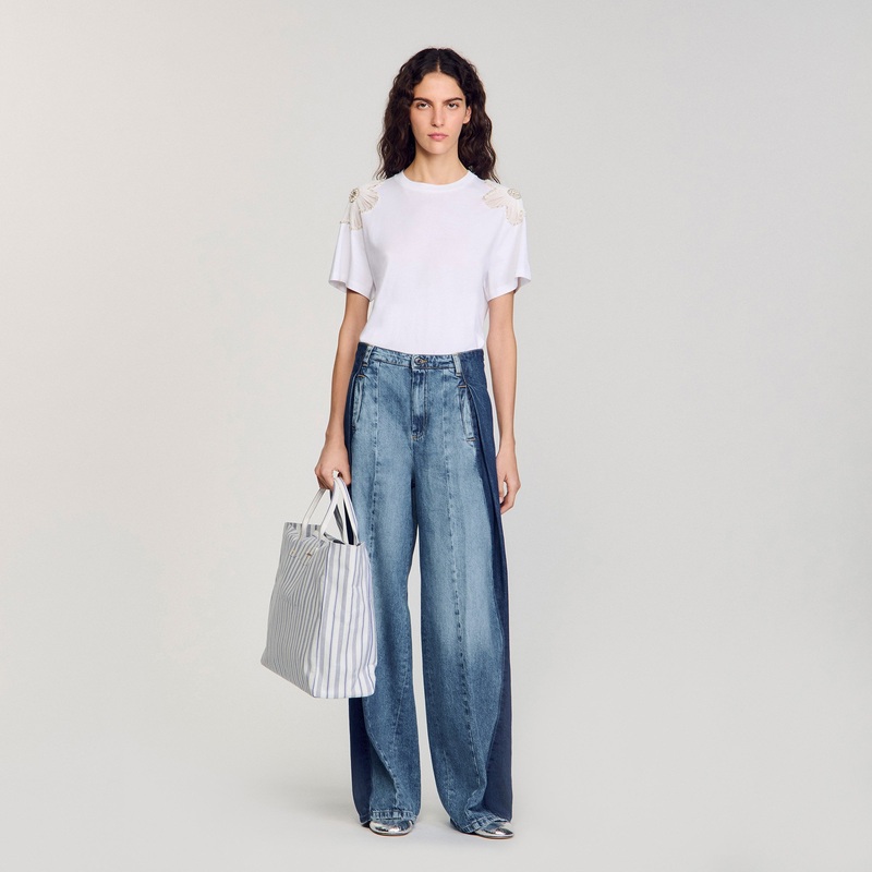 T-shirt with embroidered flowers