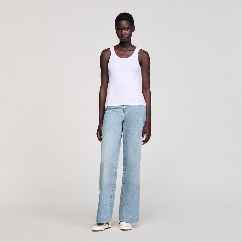 Vest top with rhinestones