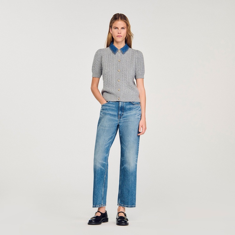 Cardigan with detachable denim collar