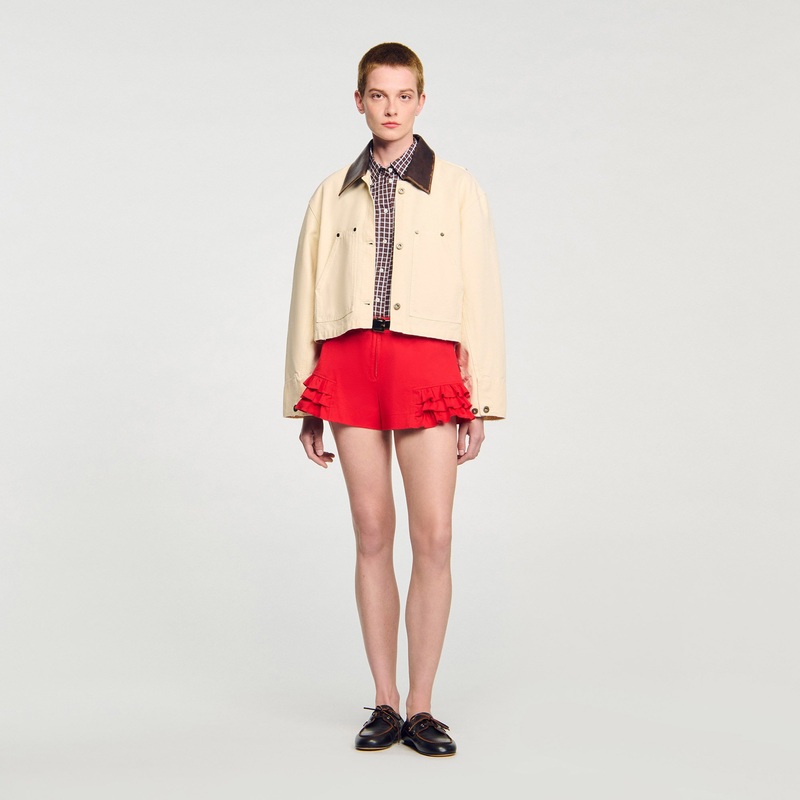 Leather collar workwear jacket