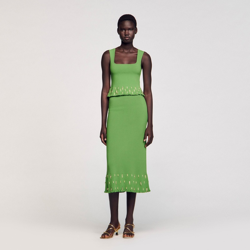 Maxi knit skirt with charms