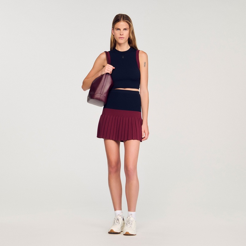 Mini two-tone pleated skirt
