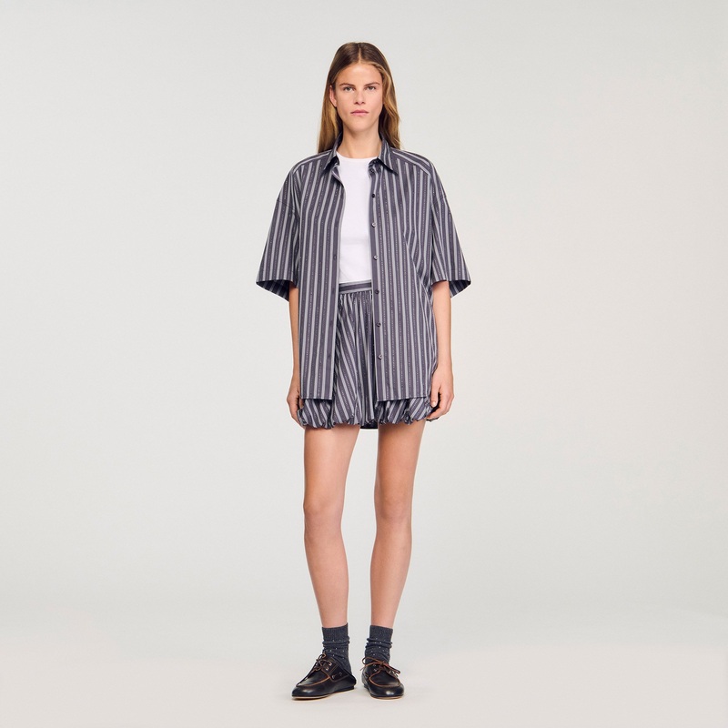 Oversized striped rhinestone shirt