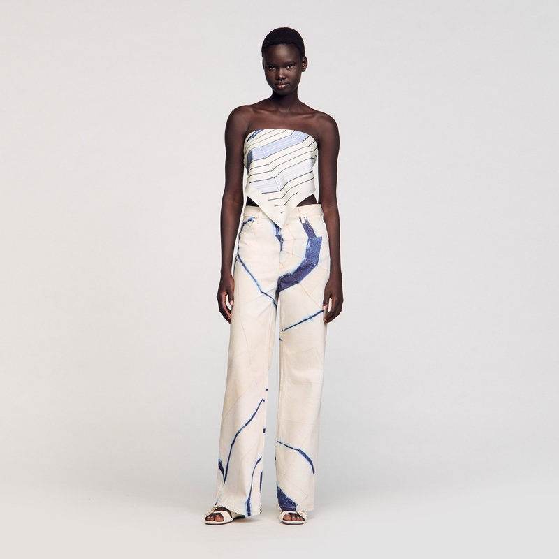 Wide-leg striped jeans