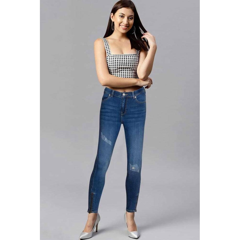 DR Women’s Skinny Fit Ankle Zip Ripped Denim