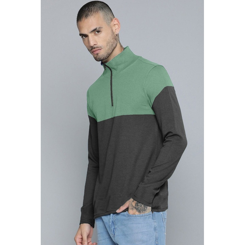Max 21 Men’s Contrast Design Quarter Zipper Fleece Sweat Shirt