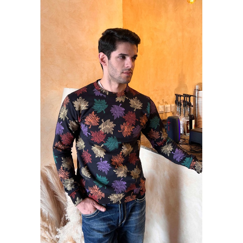 Max 21 Men’s Leaf Printed Long Sleeve Fleece Sweat Shirt