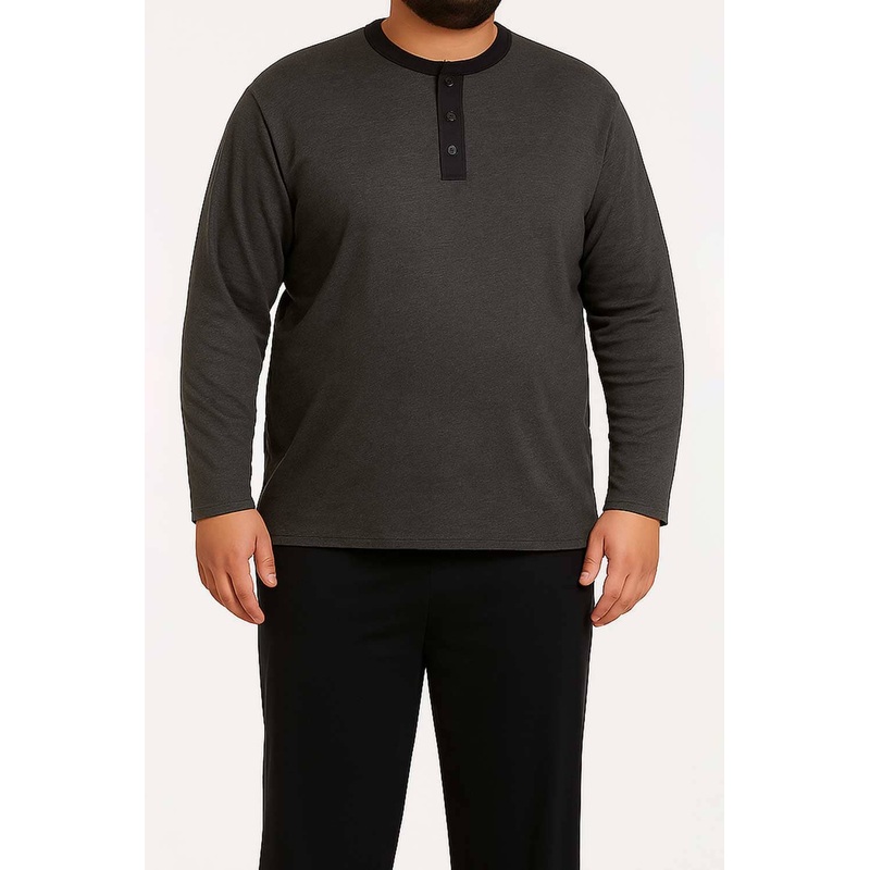 Big Sizes Men’s Contrast Grandad Long Sleeve Minor Fault Tee Shirt