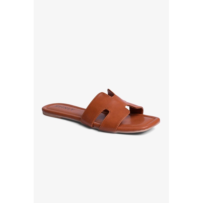 Stinly Womens H-Strap Square Toe Flat Chappal