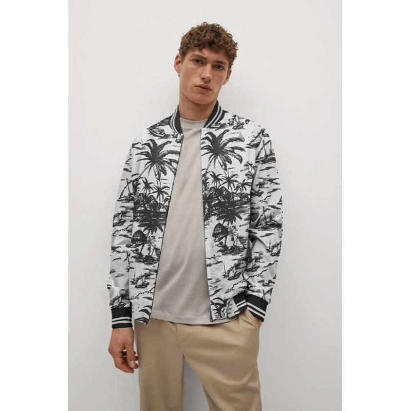 Men’s Cut Label Palm Tree Printed Bomber Jacket
