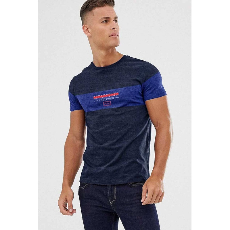 Max 21 Men’s Panel Design Mountain Explorer Printed Crew Neck Tee Shirt