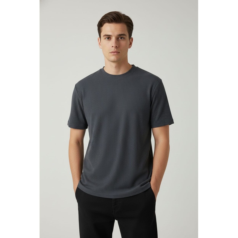 Men’s Dry-Fit Self Textured Basic Tee Shirt